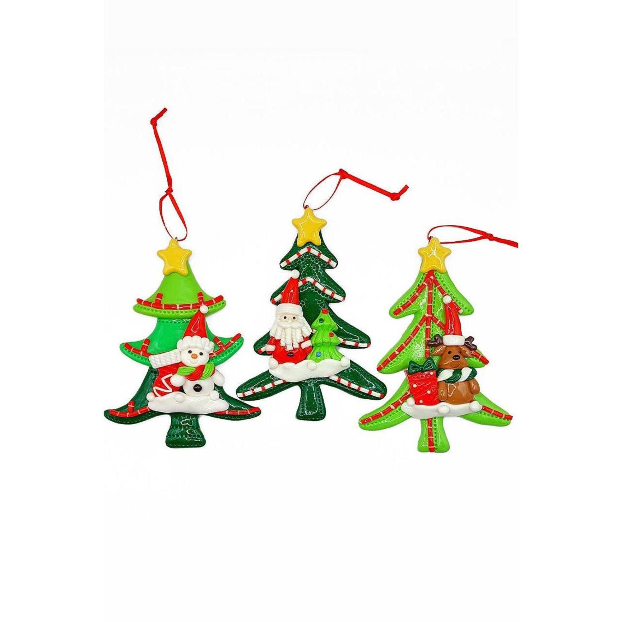Wizardi 4.75" Glossy Gingerbread Tree with Reindeer Christmas Ornament